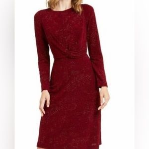 NEW Alfani Women's Textured Glitter Twist-Waist Sheath Dress Malbec S $99.5